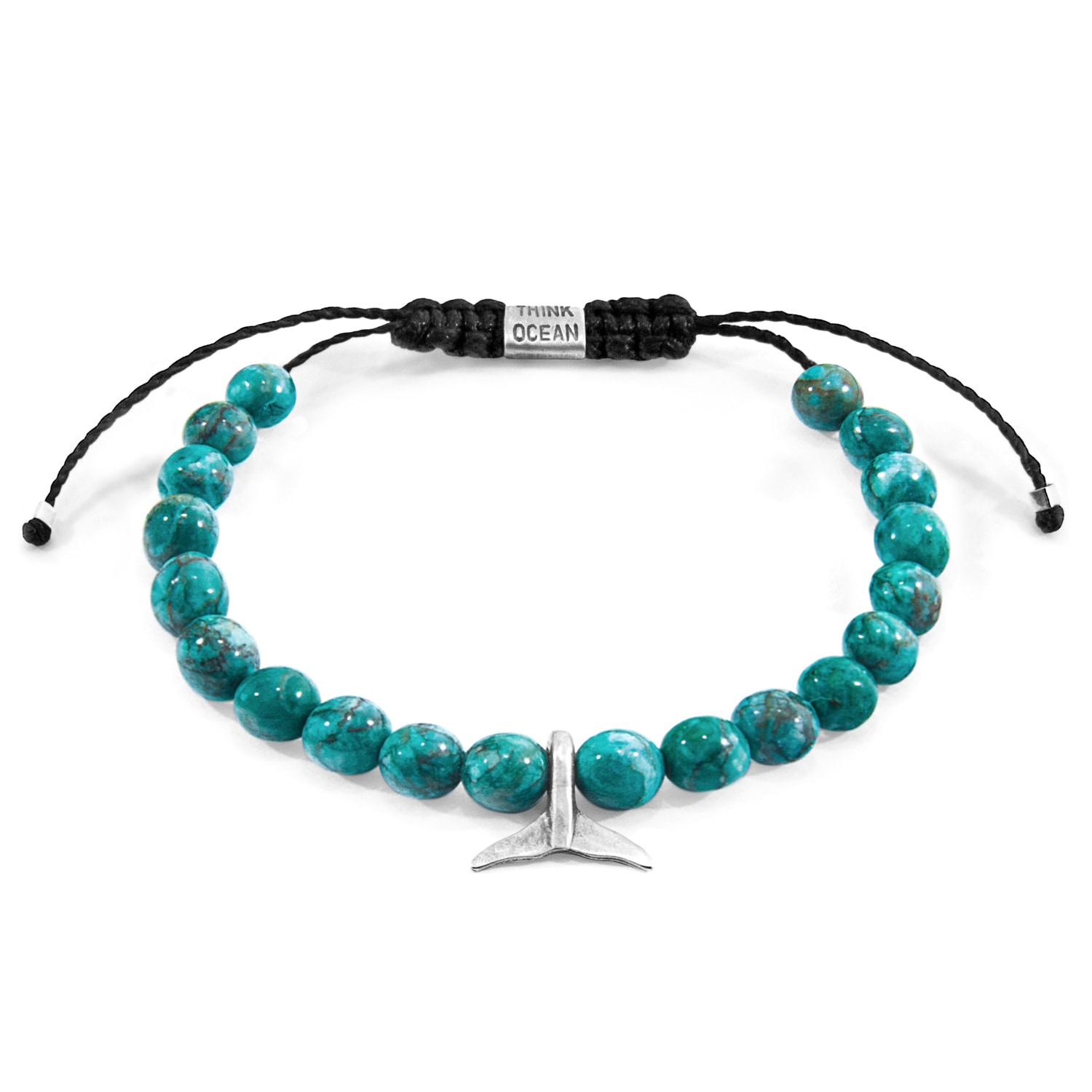 Anchor & Crew Blue Turquoise Think Ocean Mini Whale Silver & Stone Macrame Bracelet - Men