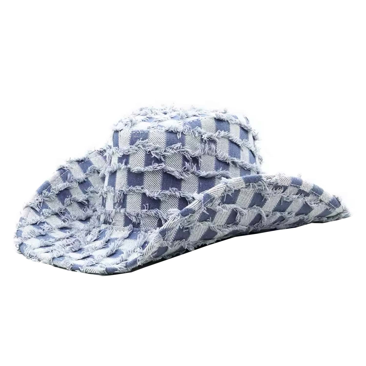 Chanel Joan Elkayam Women's Blue Contrast Denim Frayed Cowboy Hat In Blue