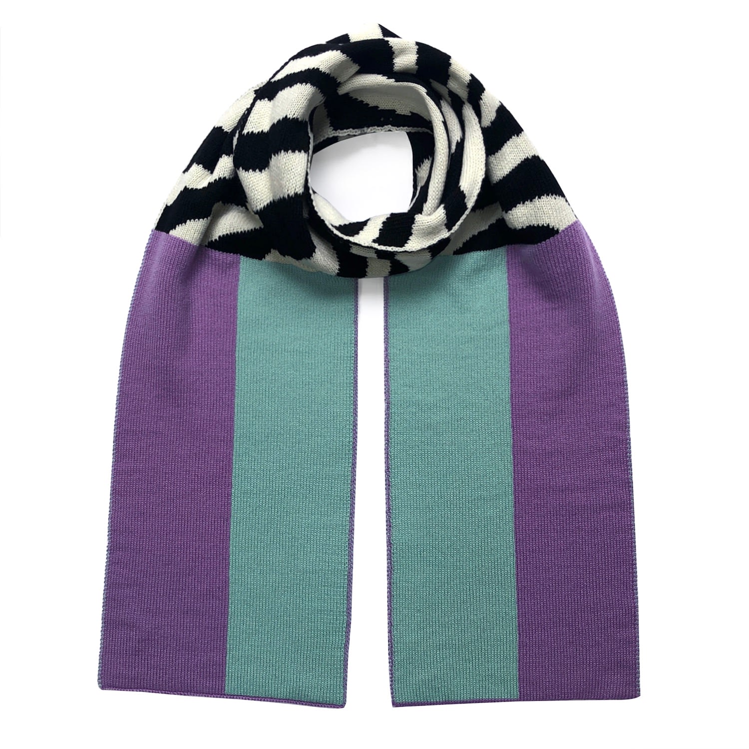 Ingmarson Women's Pink / Purple Shapes & Stripes Wool & Cashmere Scarf Lilac & Turquoise In Green