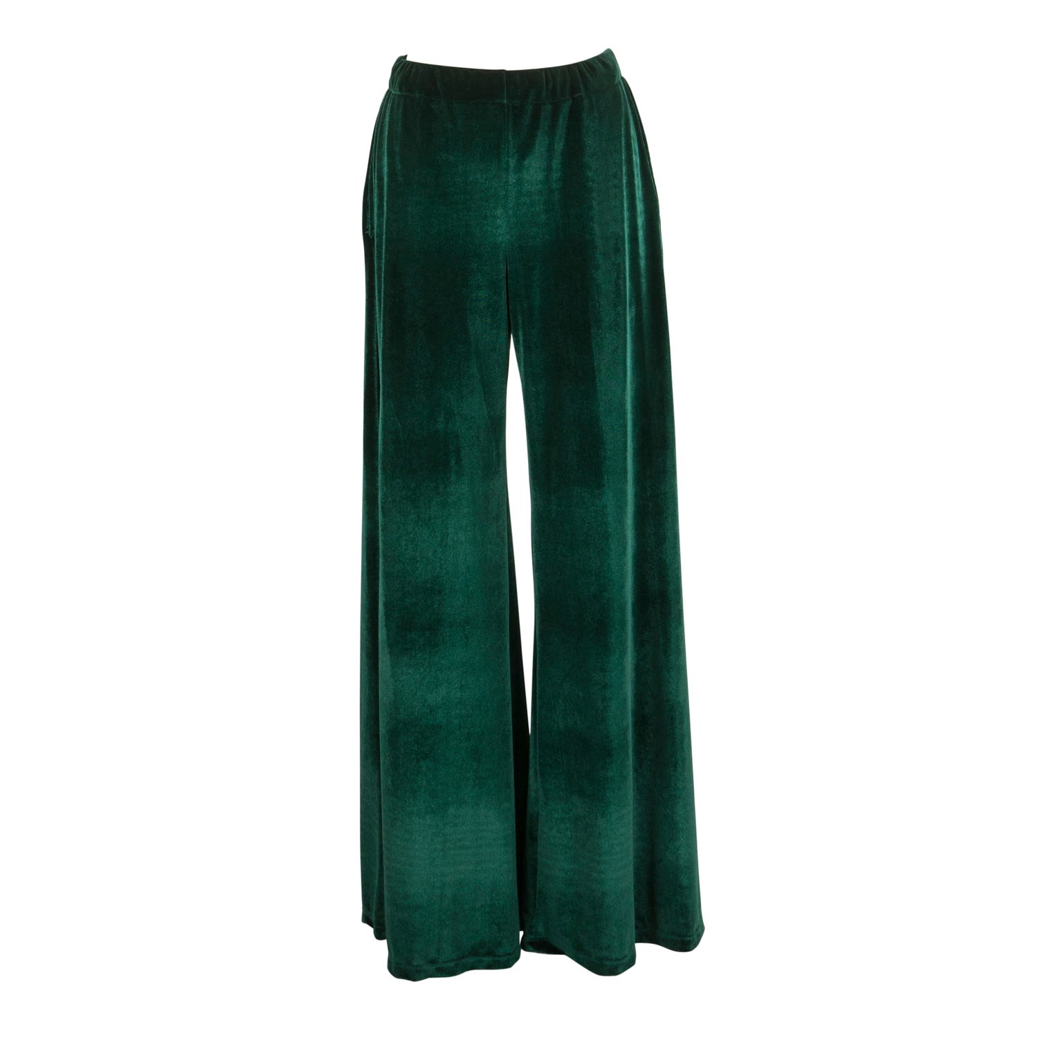 Jennafer Grace Women's Green Emerald Velvet Palazzo Pant With Pockets