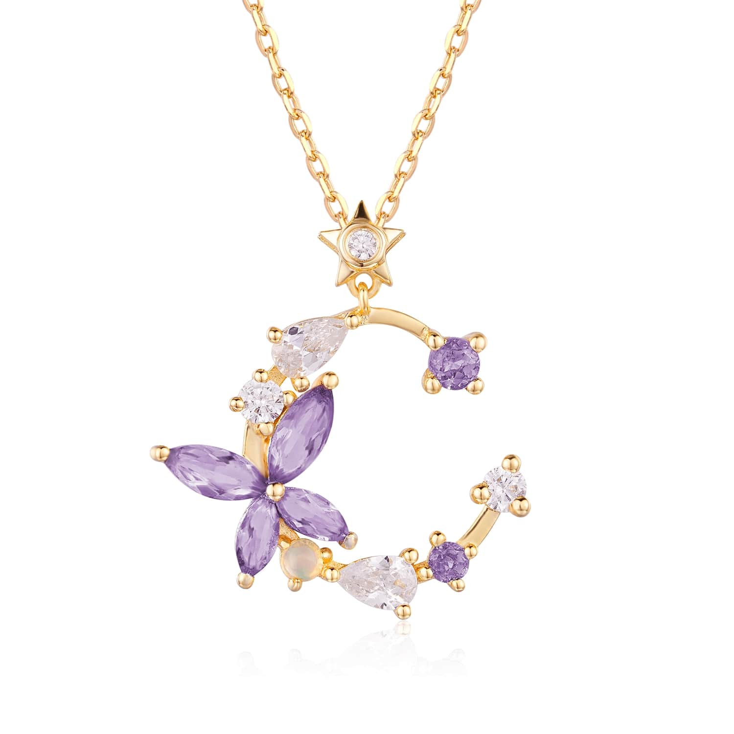 Women’s Monarch Butterfly Amethyst Opal Necklace Yellow Gold Vermeil Azura Jewelry New York