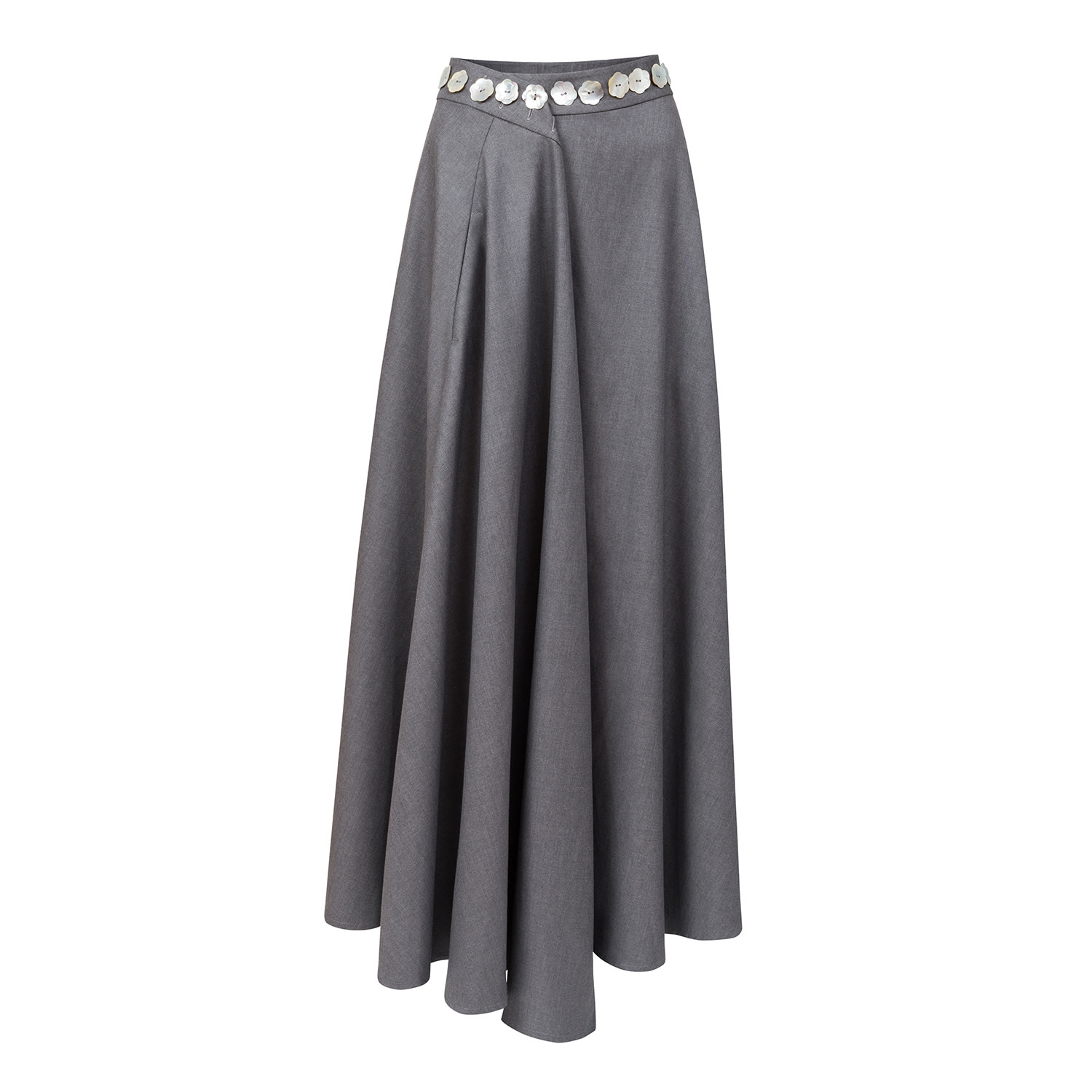 La Femme Mimi Women's Grey Maxi Skirt With Pearl Buttons In Grey