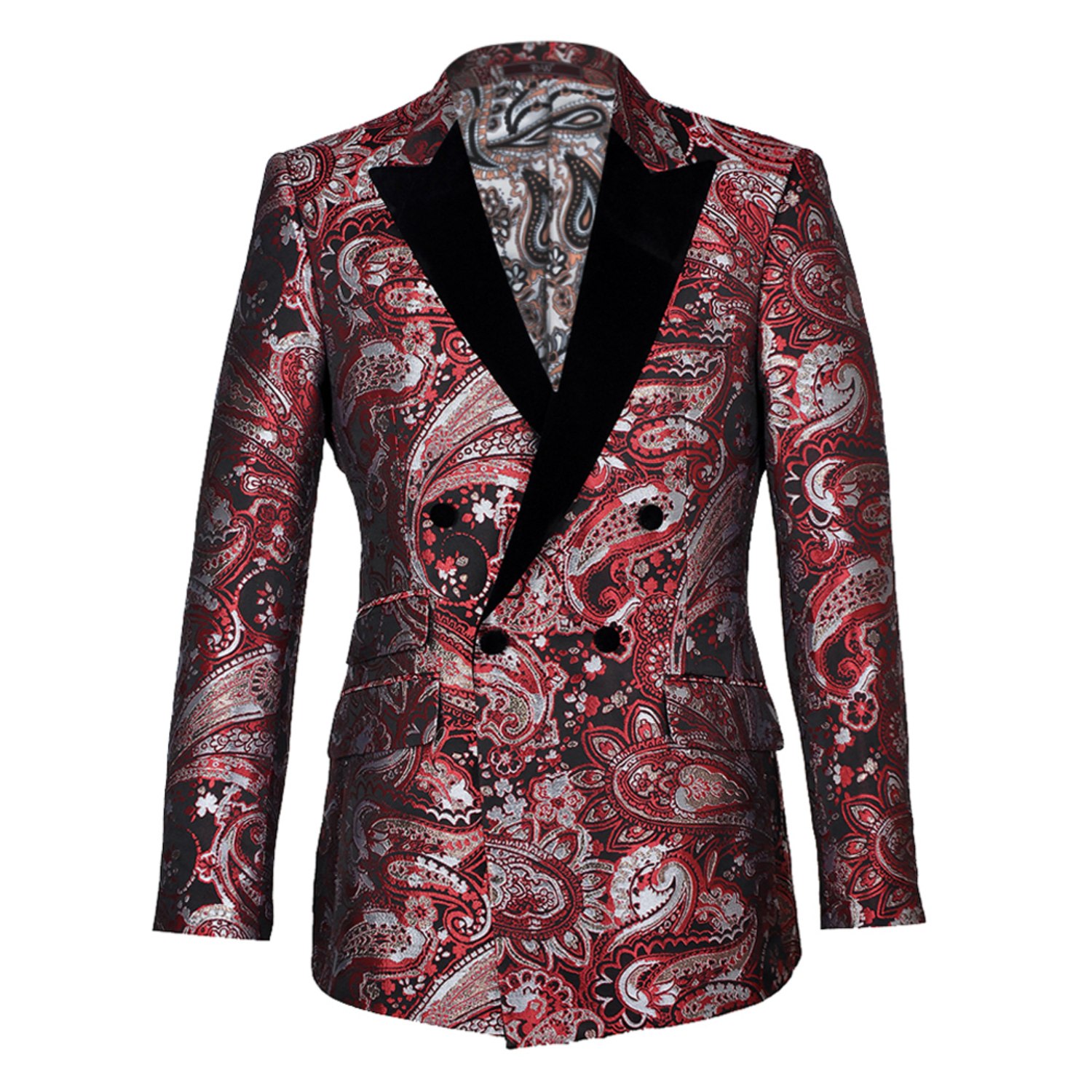 David Wej Men's Kensington Double Breasted Peak Lapel Jacquard Blazer - Red In Red