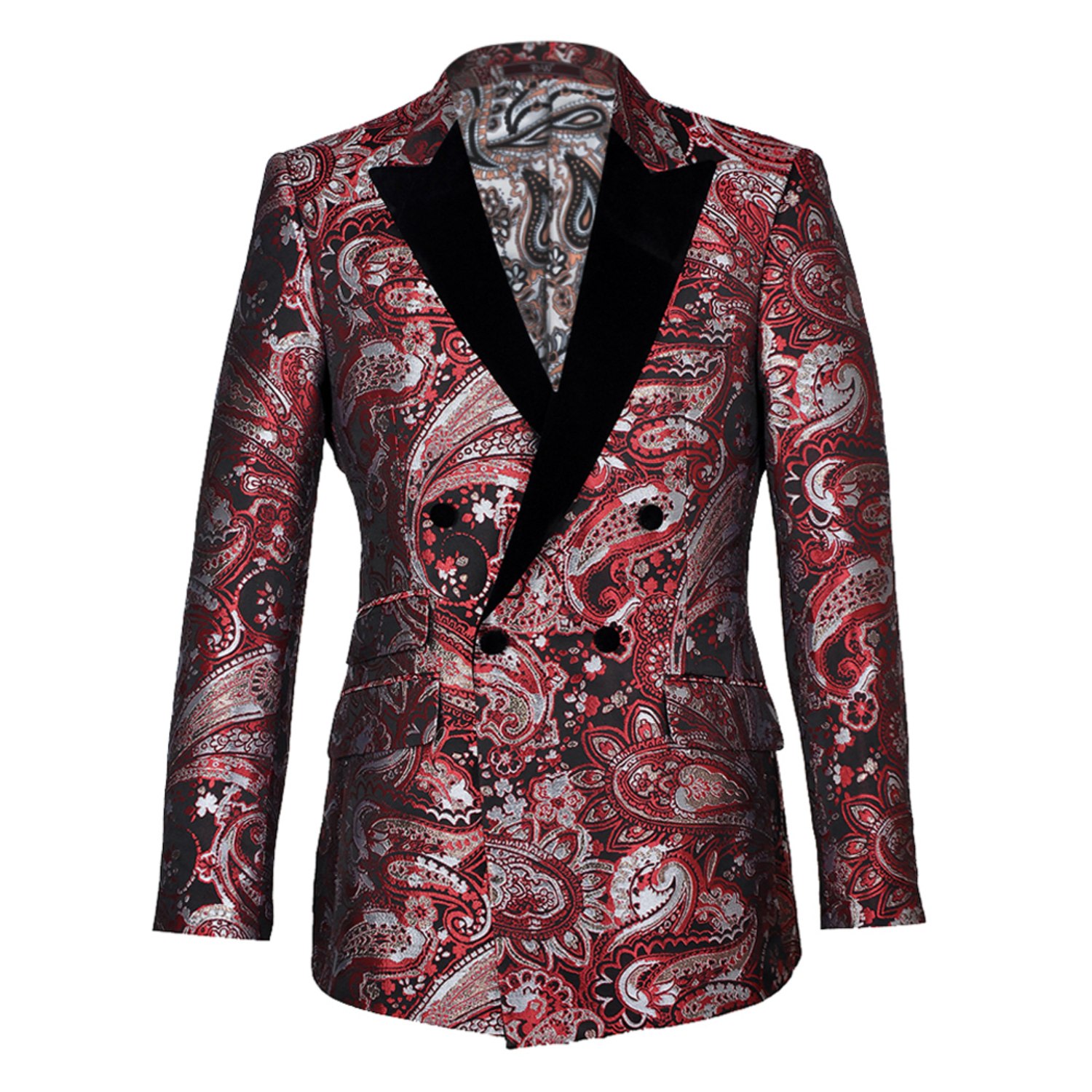 Men’s Kensington Double Breasted Peak Lapel Jacquard Blazer - Red Large David Wej