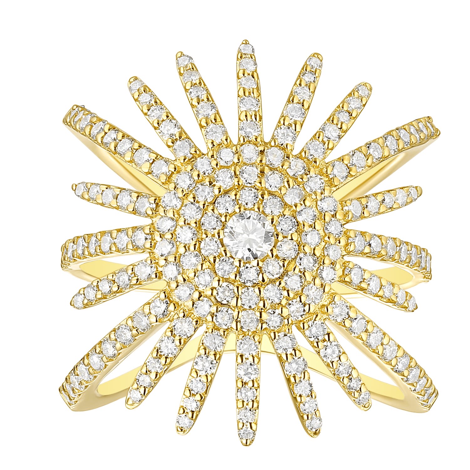 Artisan Women's Gold / White 14k Yellow Gold Sunburst Diamond Cocktail Ring In Gold