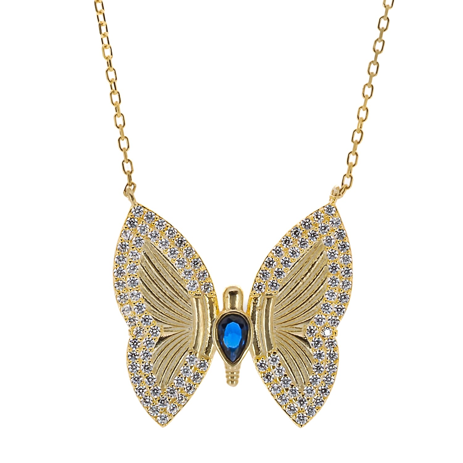 Ebru Jewelry Women's Blue / Gold Hope Butterfly Gold & Diamond Necklace - Blue In Gray