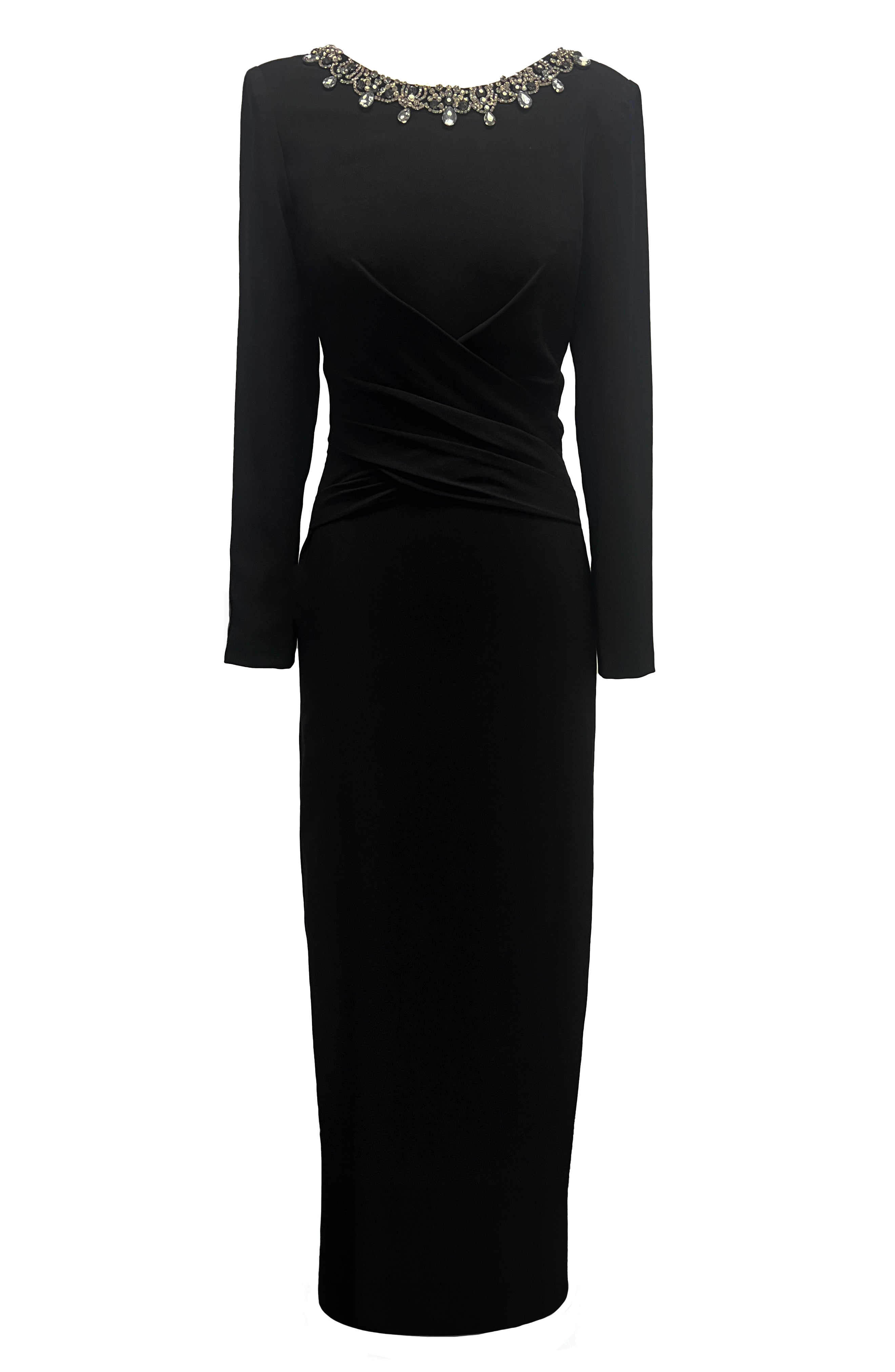 Dress The Population Women's Anne Black Scoop Back Long Sleeved Gown In Black