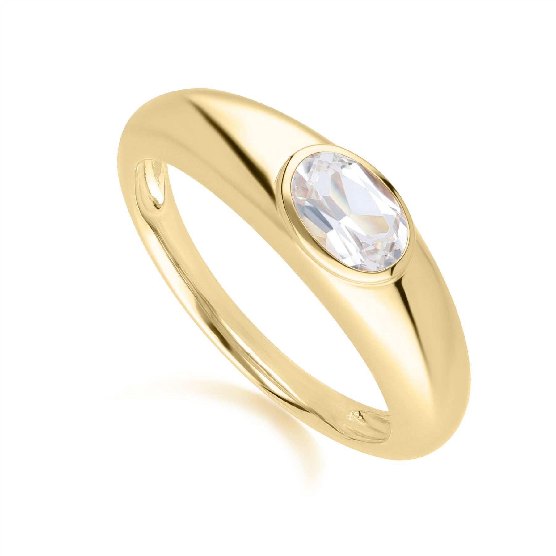 Women’s Oval Cut White Topaz Ring In Gold Plated Silver Gemondo