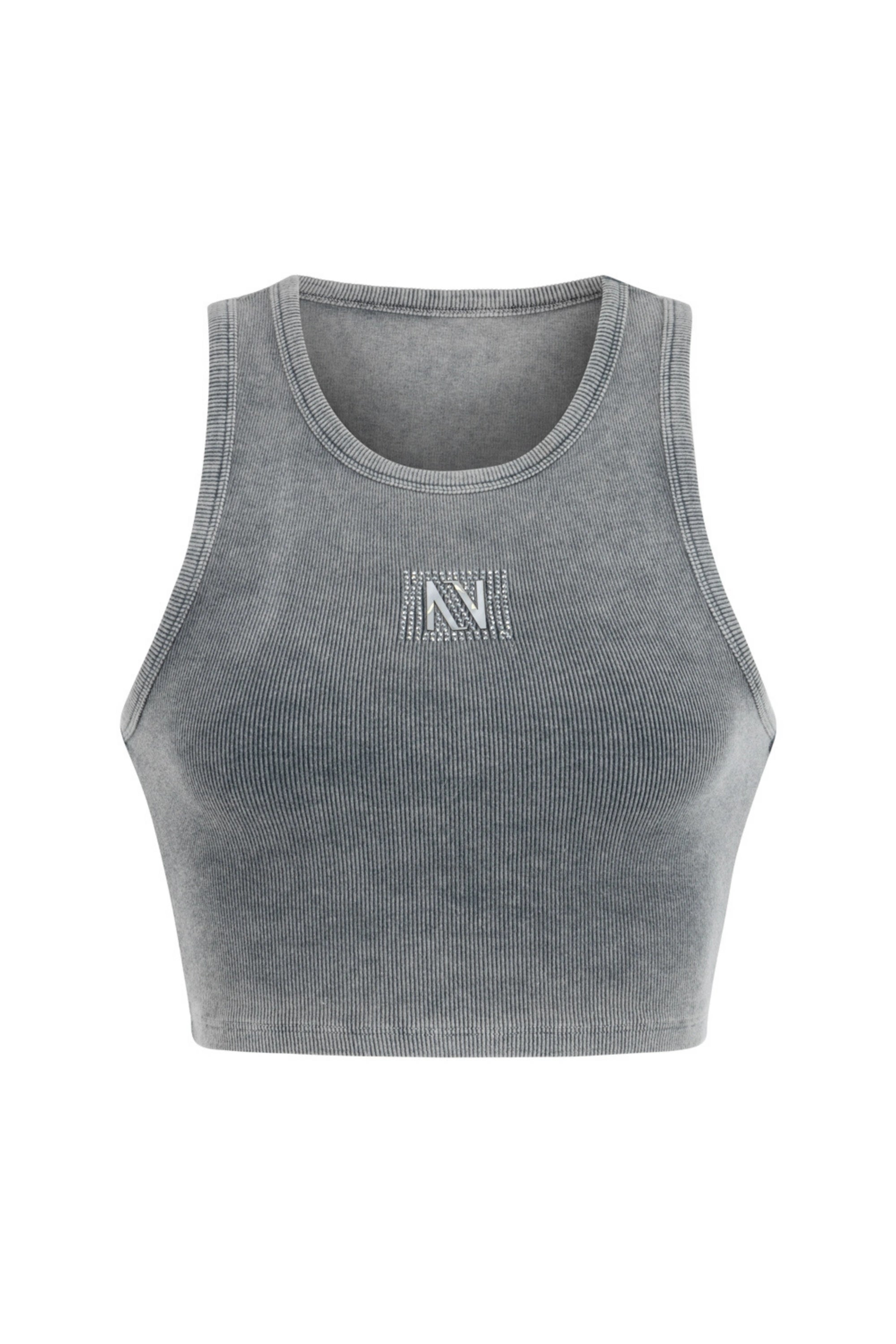 Shop Nocturne Women's Grey Embroidered Crop Top-charcoal