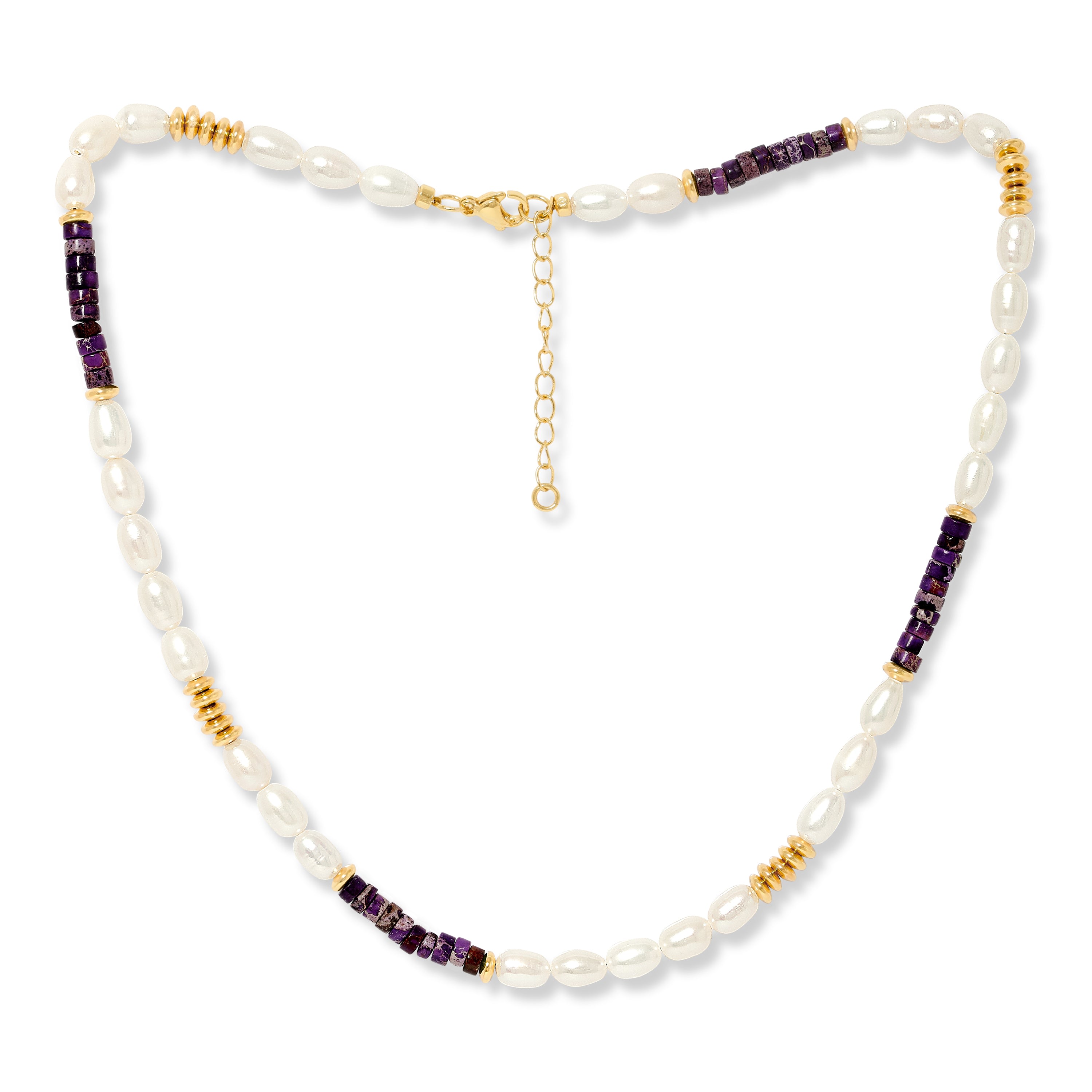 Women’s White / Pink / Purple Nova Oval Cultured Freshwater Pearl Necklace With Purple Jasper & Gold Beads Pearls of the Orient Online