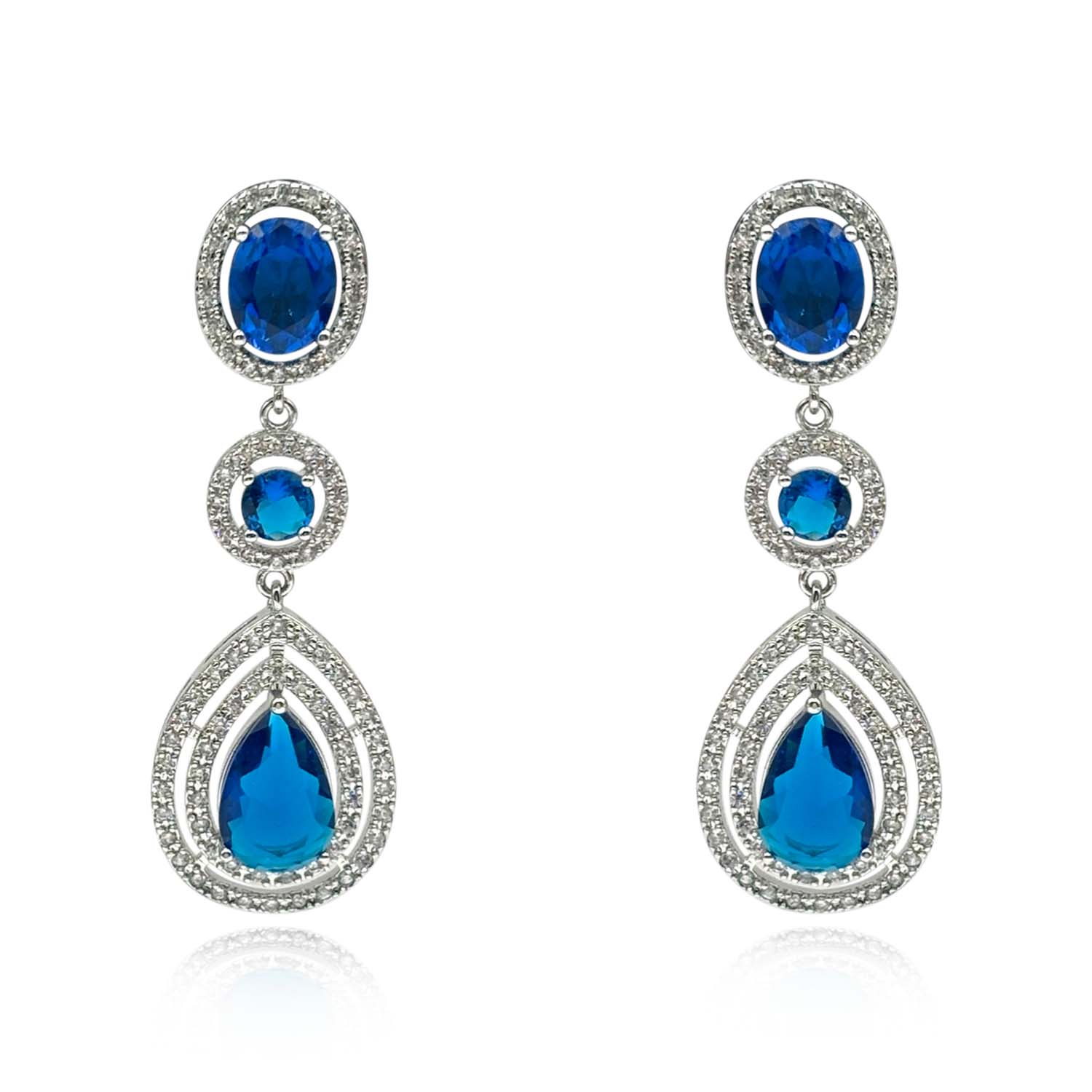 Michael Nash Jewelry Women's Blue Sapphire And Diamond Cubic Zirconium Triple Drop Clip-on Earrings In Blue