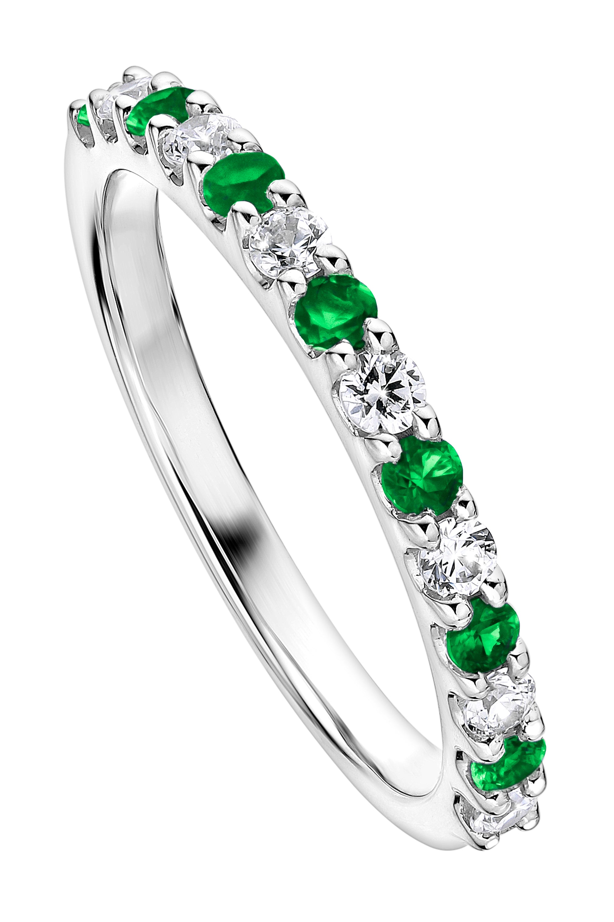 Women’s Green / Silver Odette White Gold Lab Grown Diamond & Created Emerald Eternity Ring Created Brilliance