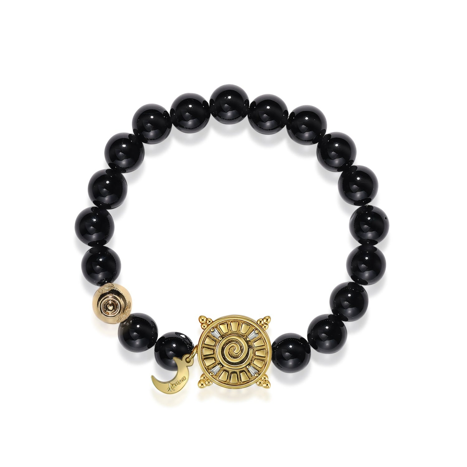 Aurozia Women's Gold / Black Three Charms Solar Meridian Gold Whitegold Plated Sundial And The Sun Coin Blac In Multi