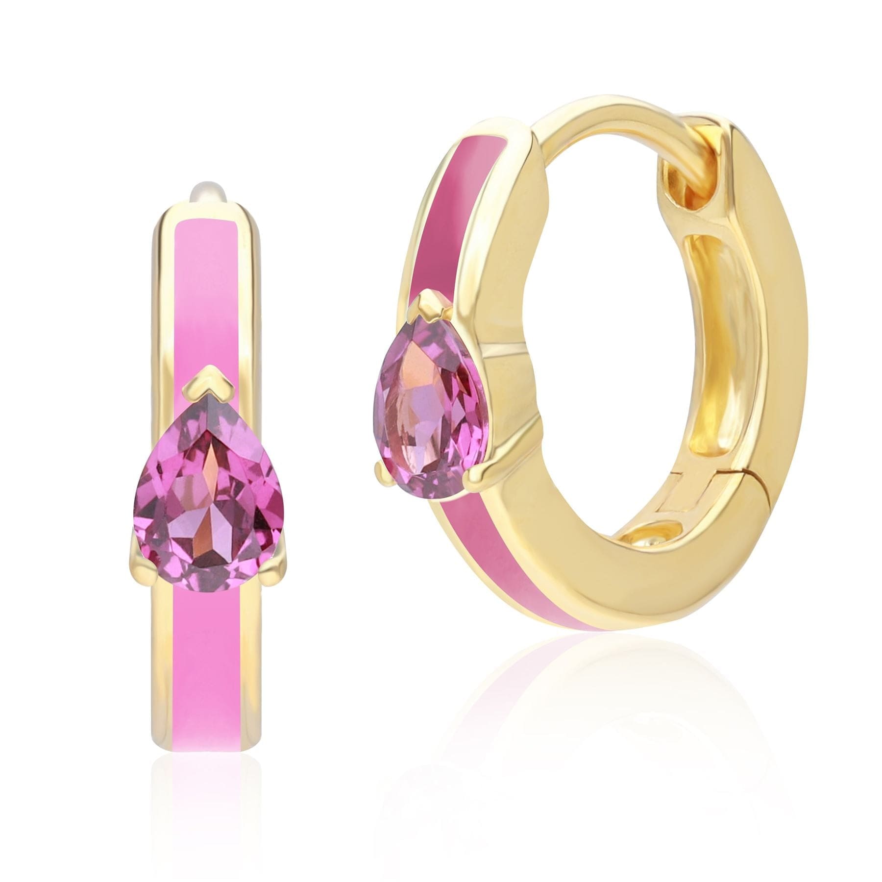 Women’s Pink / Purple Pink Enamel & Rhodolite Hoop Earrings In Gold Plated Silver Gemondo