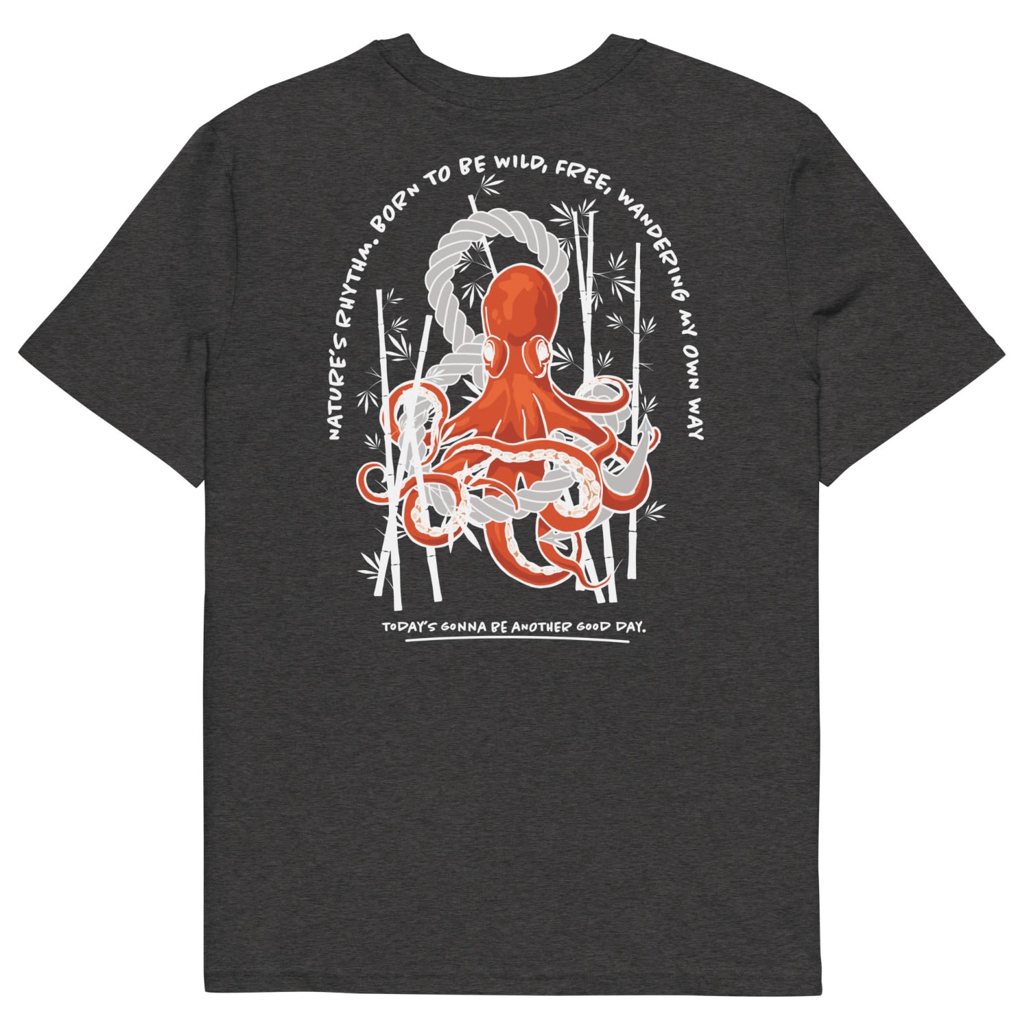 Anchor & Crew Dark Heather Grey Octopus Another Good Day Organic Cotton T-shirt - Men In Grey