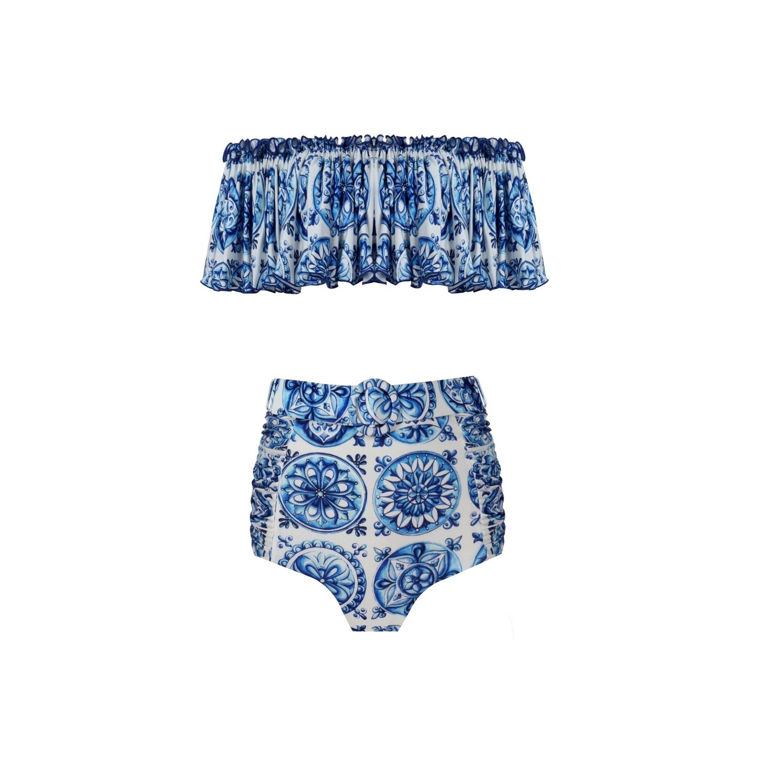 Nur Karaata Women's Blue Helianthus Bleu Blanc Bikini Set In Blue