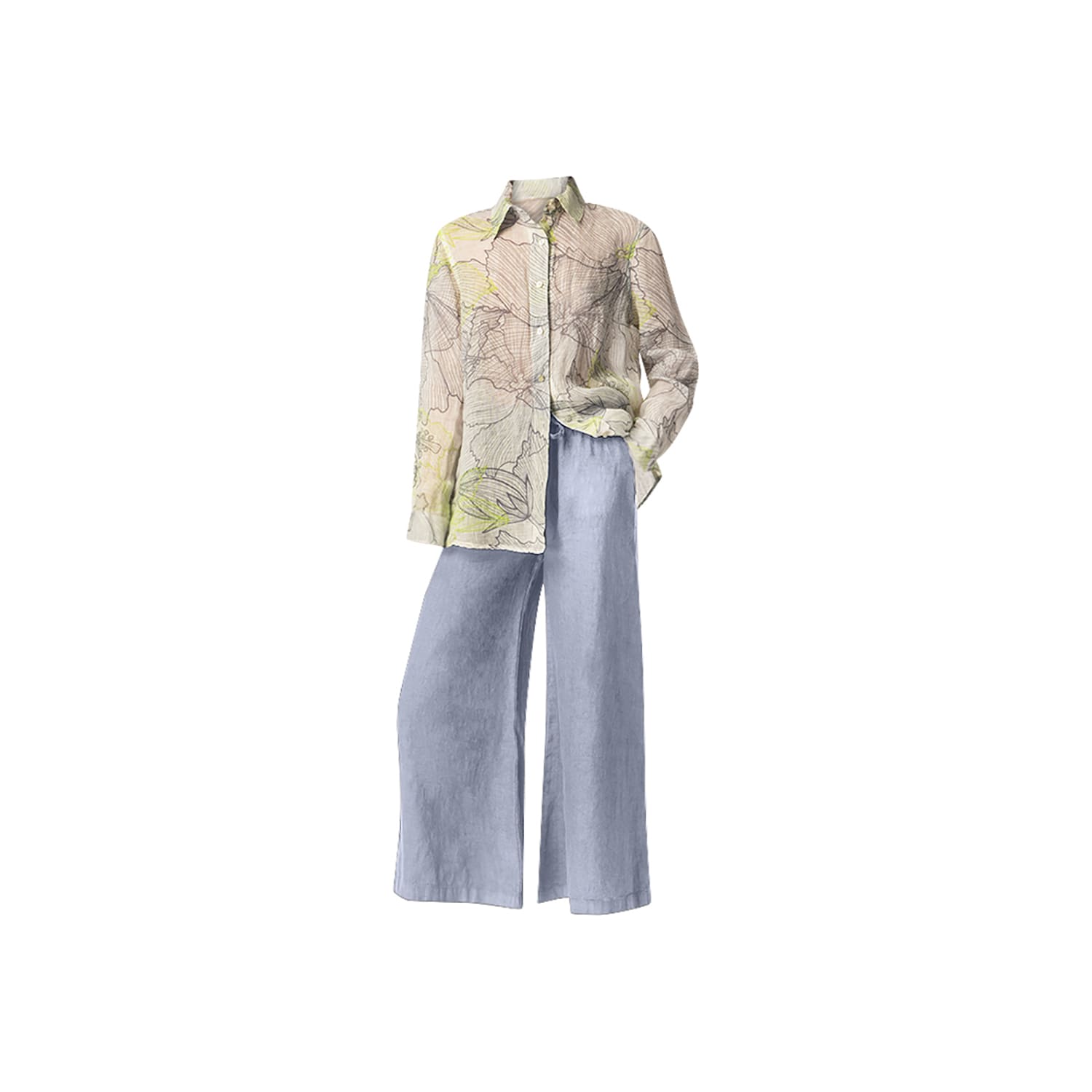 Haris Cotton Women's Drawstring Waist Wide Leg Linen Pants Sky Blue In Blue