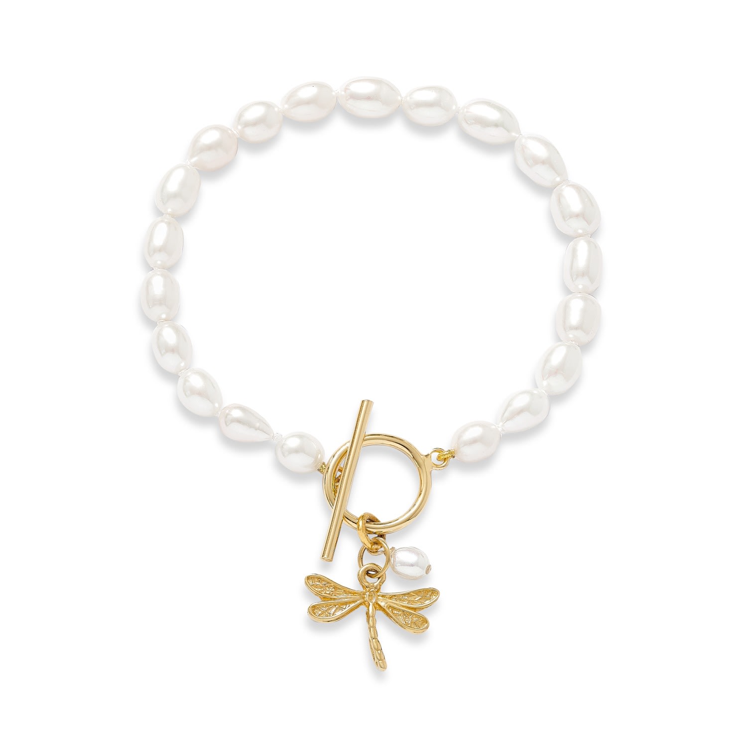 Women’s Gold / White Vita Cultured Freshwater Pearls Bracelet With Gold Dragonfly Pearls of the Orient Online