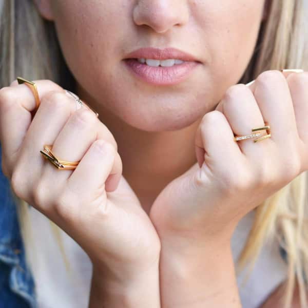 Neola Neringa Rose Gold Stacking Ring With White Topaz In Stacking