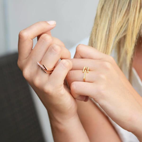 Neola Neringa Rose Gold Stacking Ring With White Topaz In Stacking