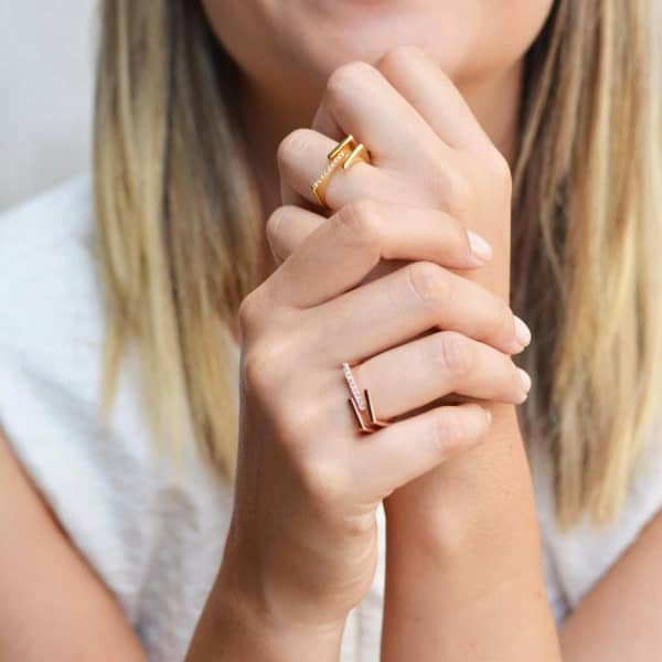 Neola Neringa Rose Gold Stacking Ring With White Topaz In Stacking