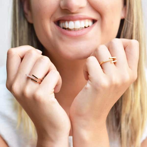 Neola Neringa Rose Gold Stacking Ring With White Topaz In Stacking
