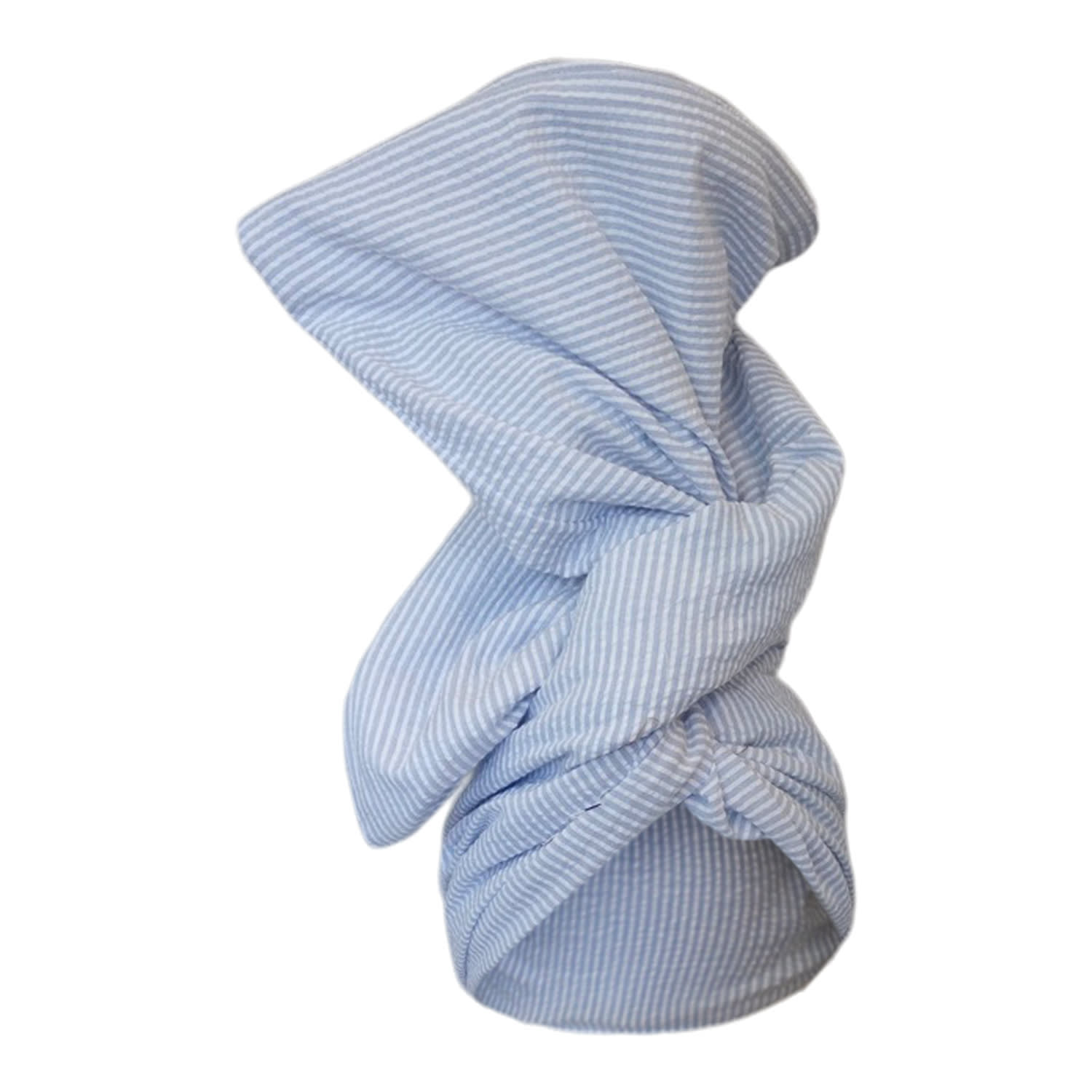 Romer Millinery Women's Blue / White Twisturban Turban In Baby Blue & White Seersucker Cotton