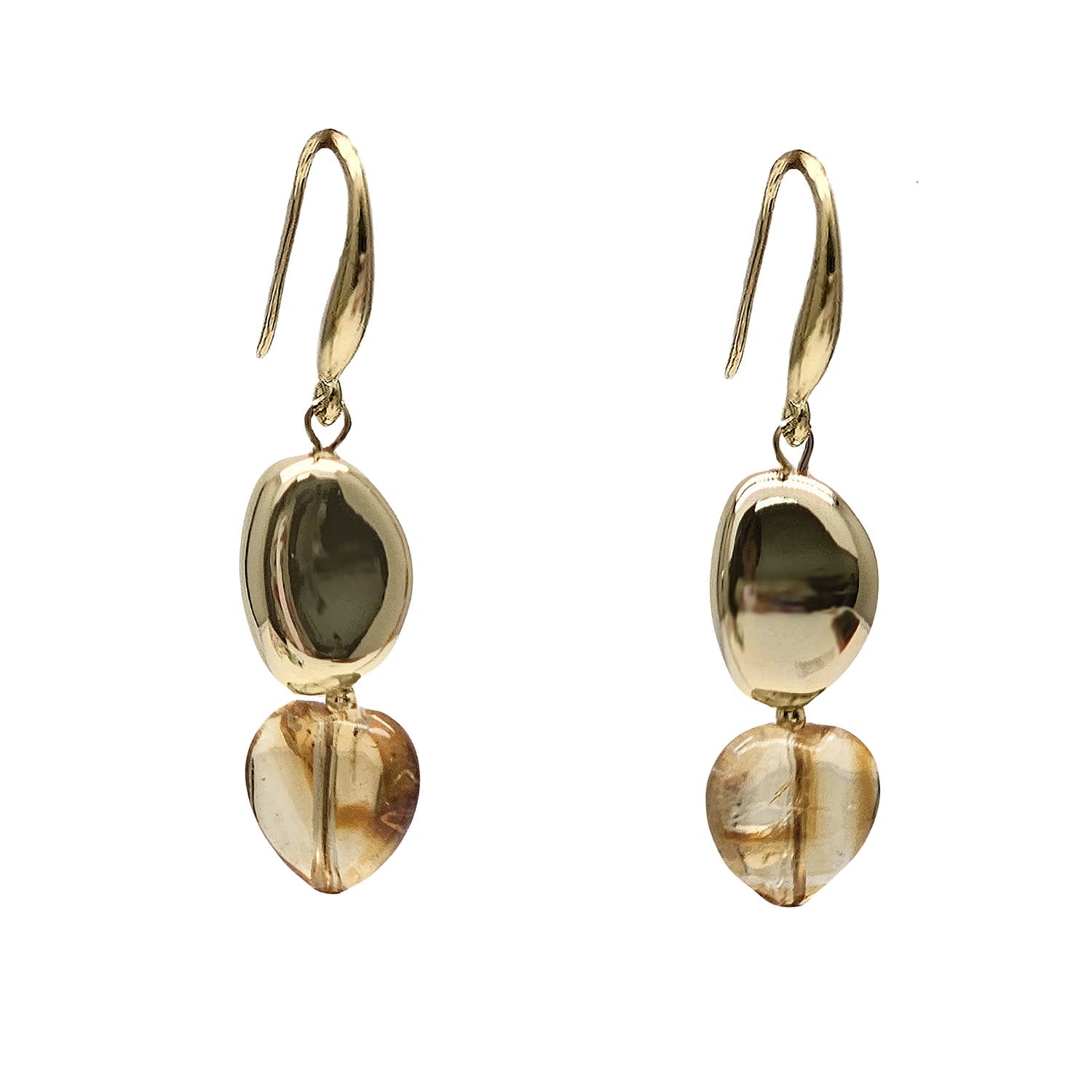 Farra Women's Yellow / Orange Modern Style Heart Citrine Dangle Earrings
