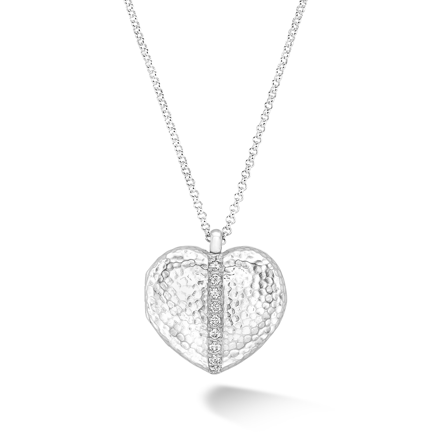 Dower & Hall Women's Large White Sapphire Heart Lumiere Locket In Sterling Silver In Metallic