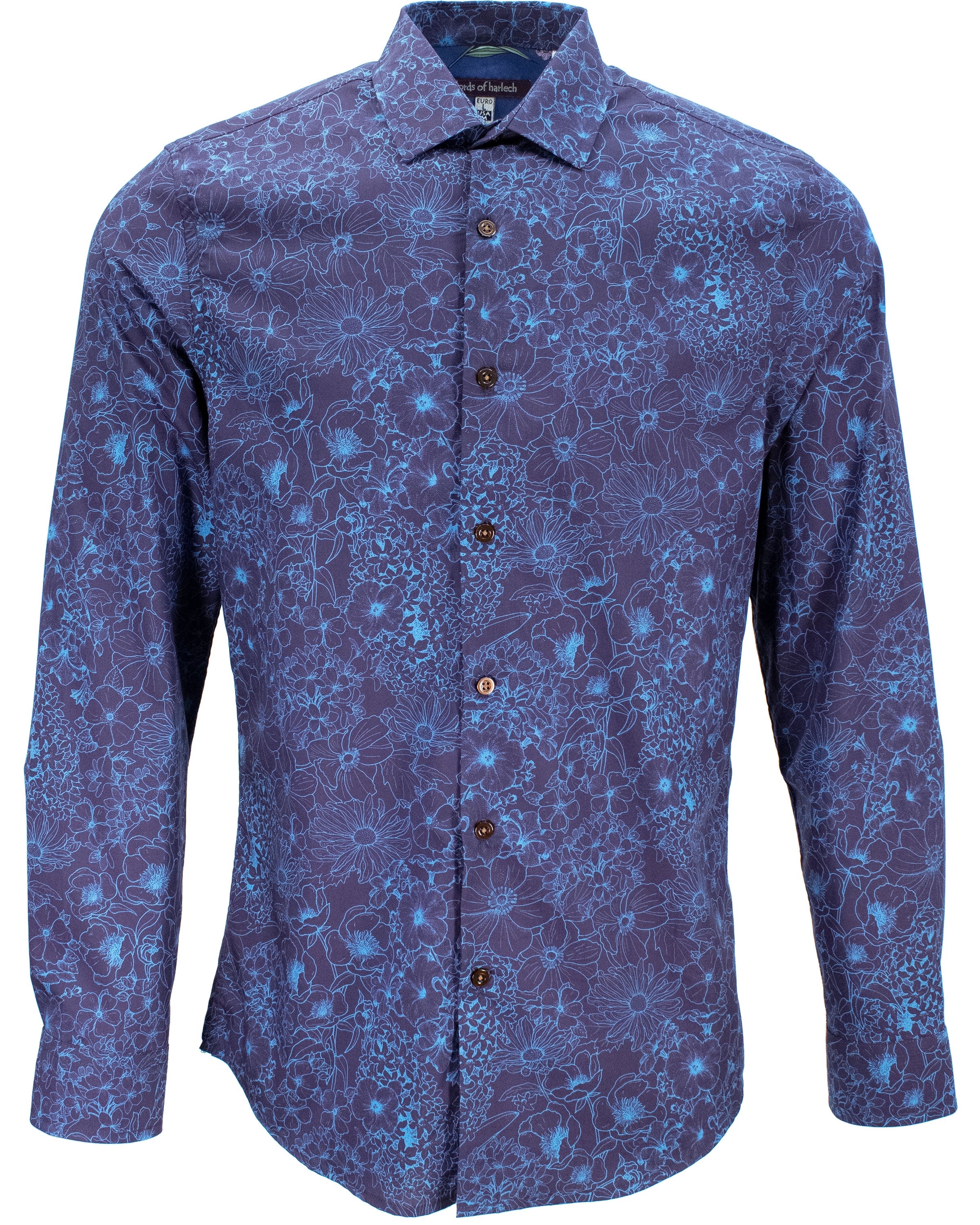 Men’s Blue Nigel Outline Floral Shirt - Navy Medium Lords of Harlech