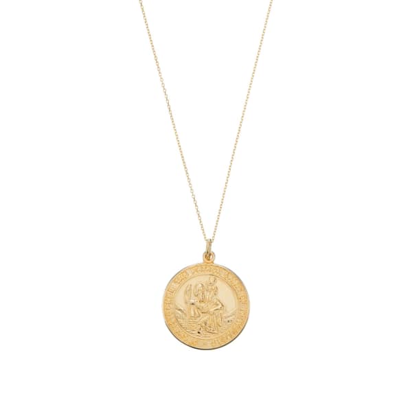 Lily & Roo Solid Gold Large Round St Christopher Medallion Necklace In Medallion