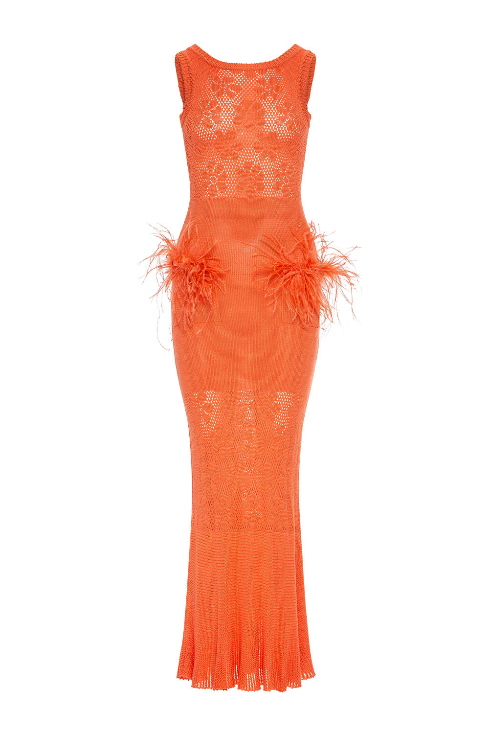 Andreeva Vanilla Coral Knit Dress With Feathers In Yellow/orange