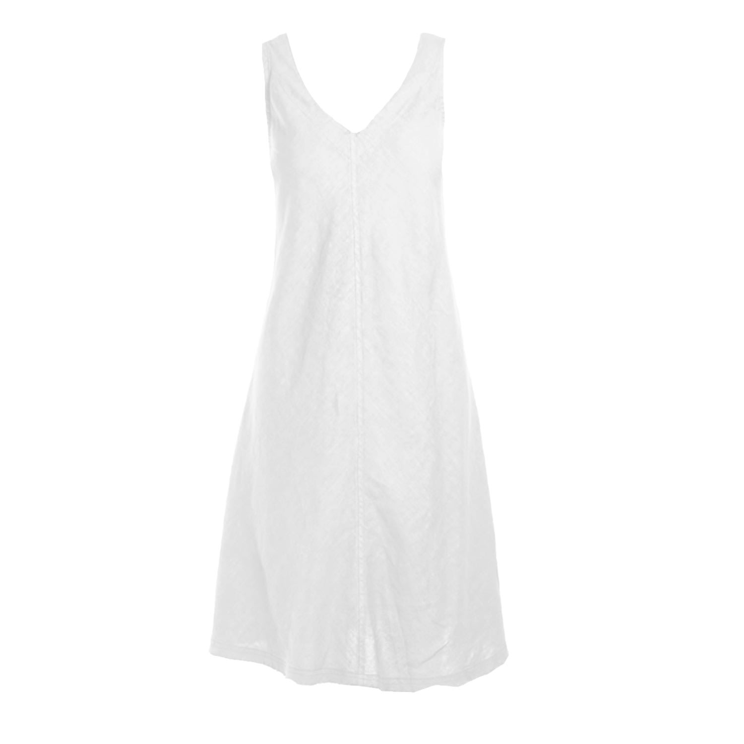 Women’s "V" Neckline Flared Linen Dress - White Small Haris Cotton