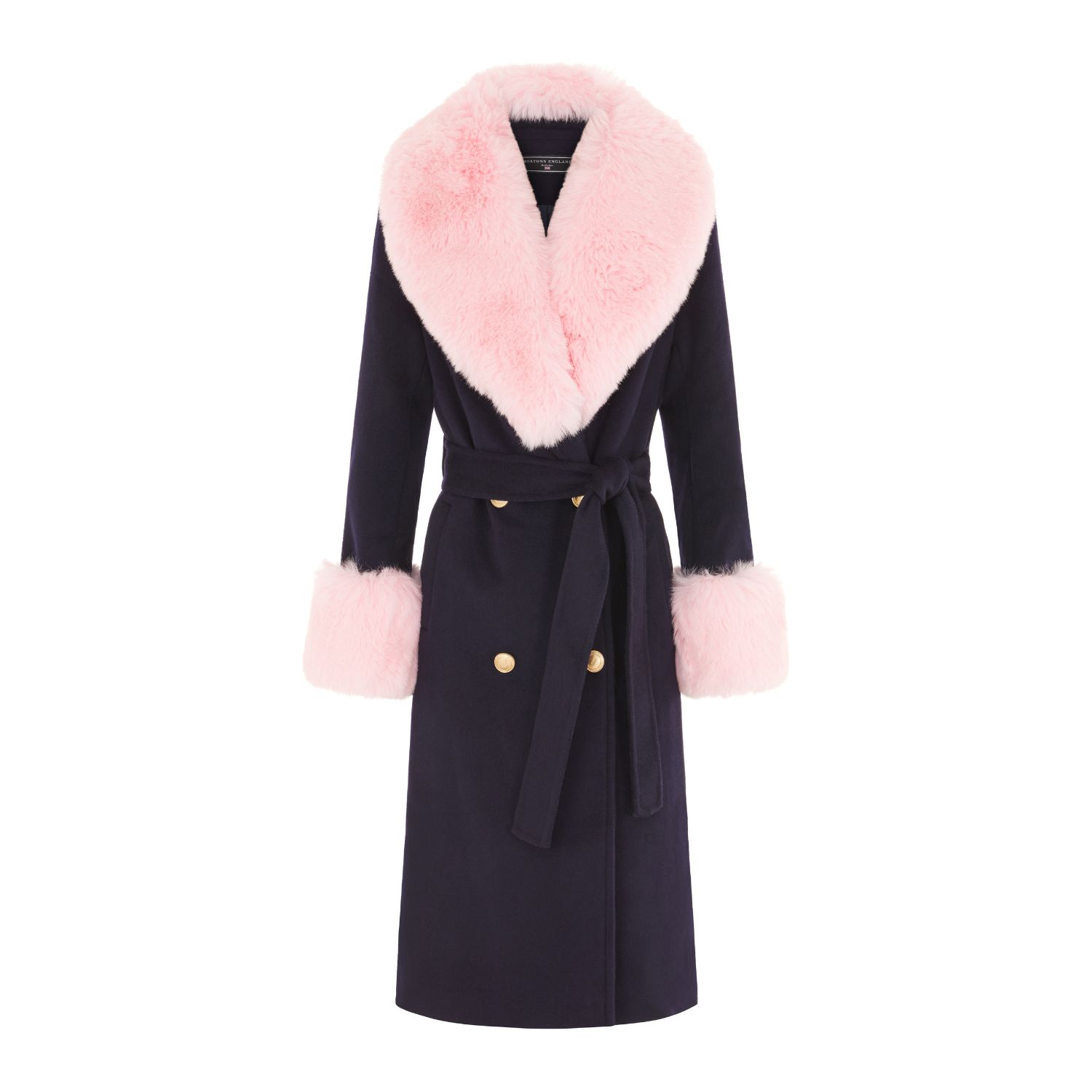 Hortons England Women's Blue Belgravia Coat Navy With Pink Faux Fur In Blue