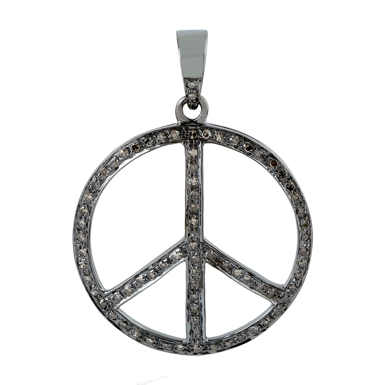 Women’s Pave Diamond 925 Sterling Silver Peace Sign Pendant Handmade Jewelry Artisan