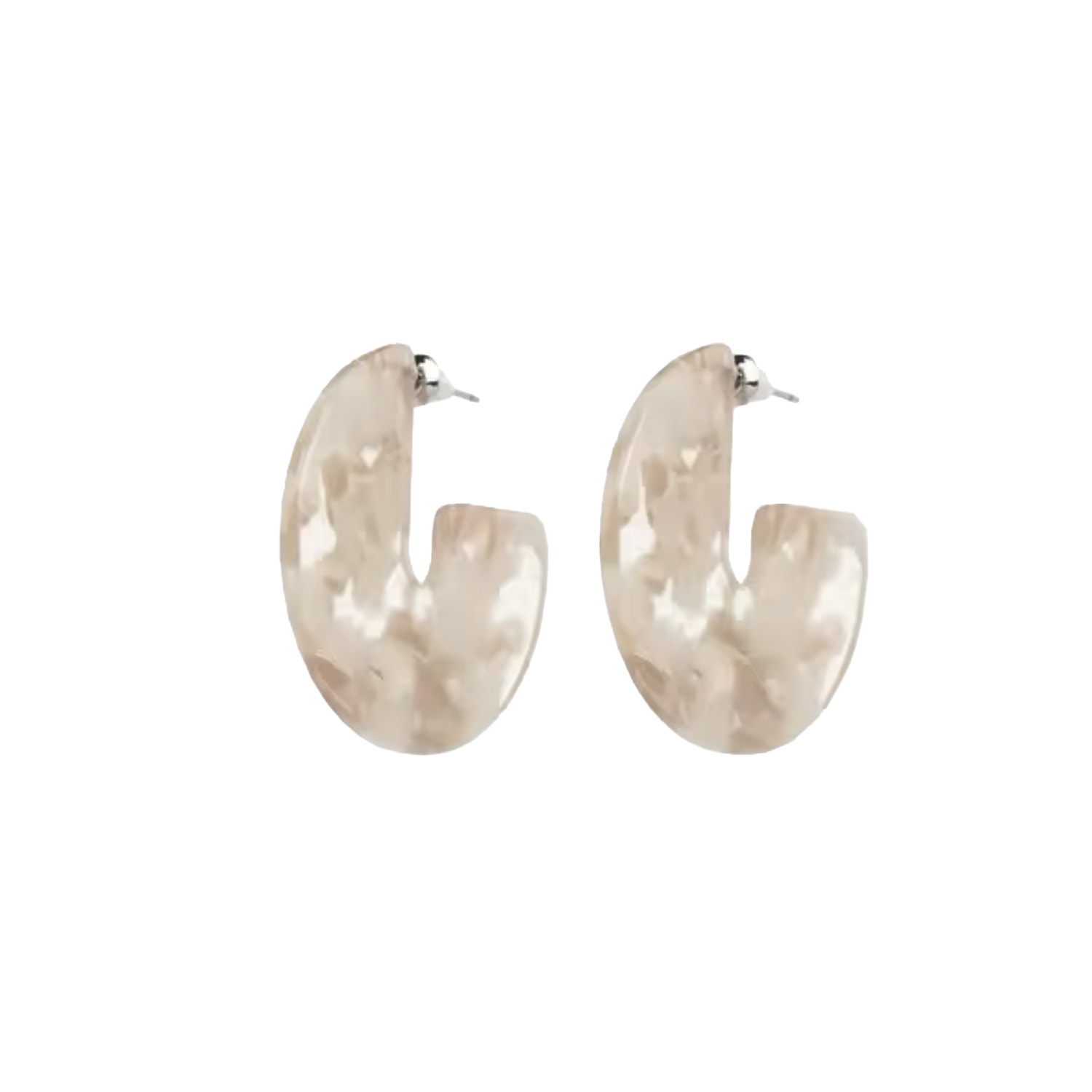Chanel Joan Elkayam Women's Neutrals / White Half Moon Marble Effect Earrings