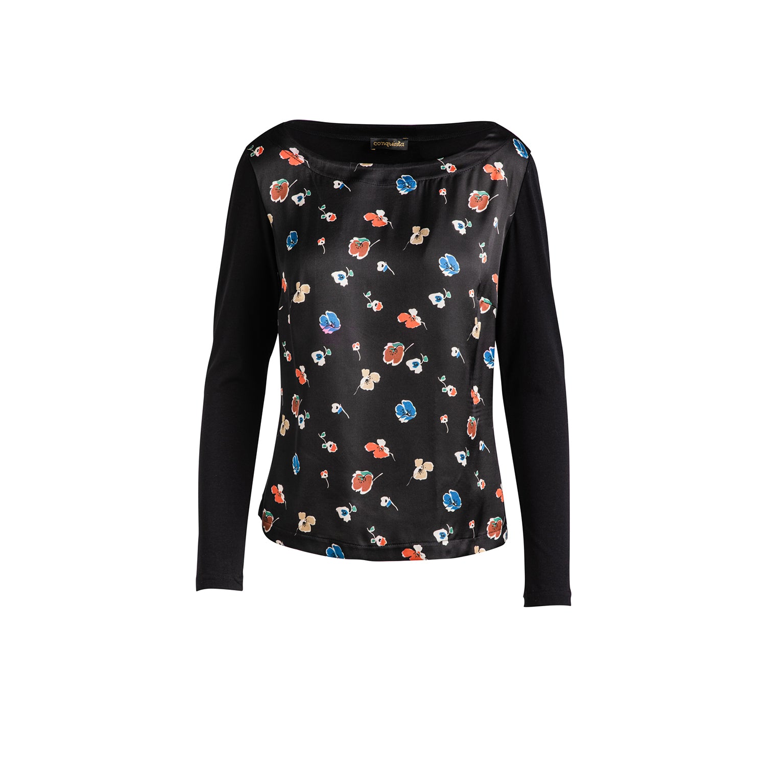 Women’s Black Poppy Print Long Sleeve Top Large Conquista