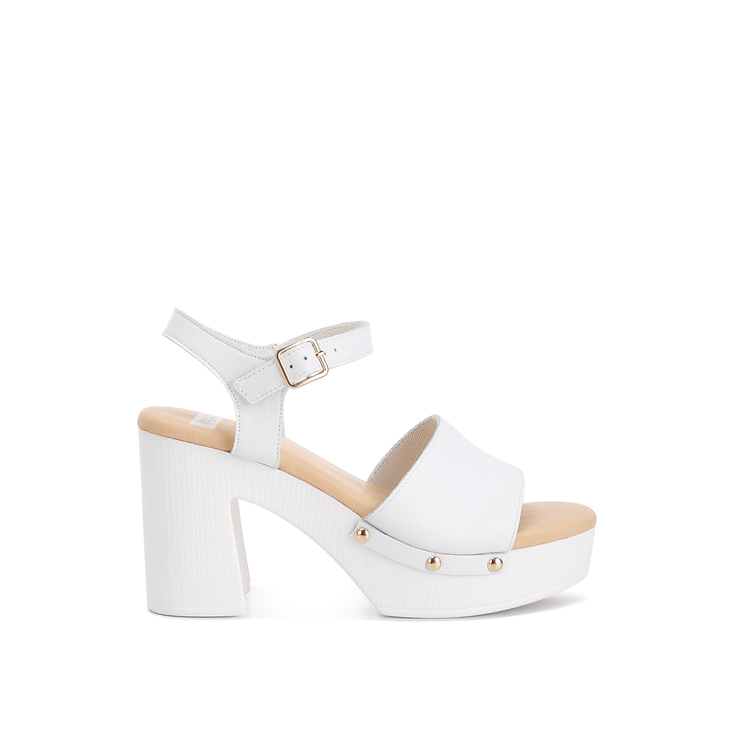 Shop Rag & Co Women's Sawor Recycled Leather High Block Sandals In White