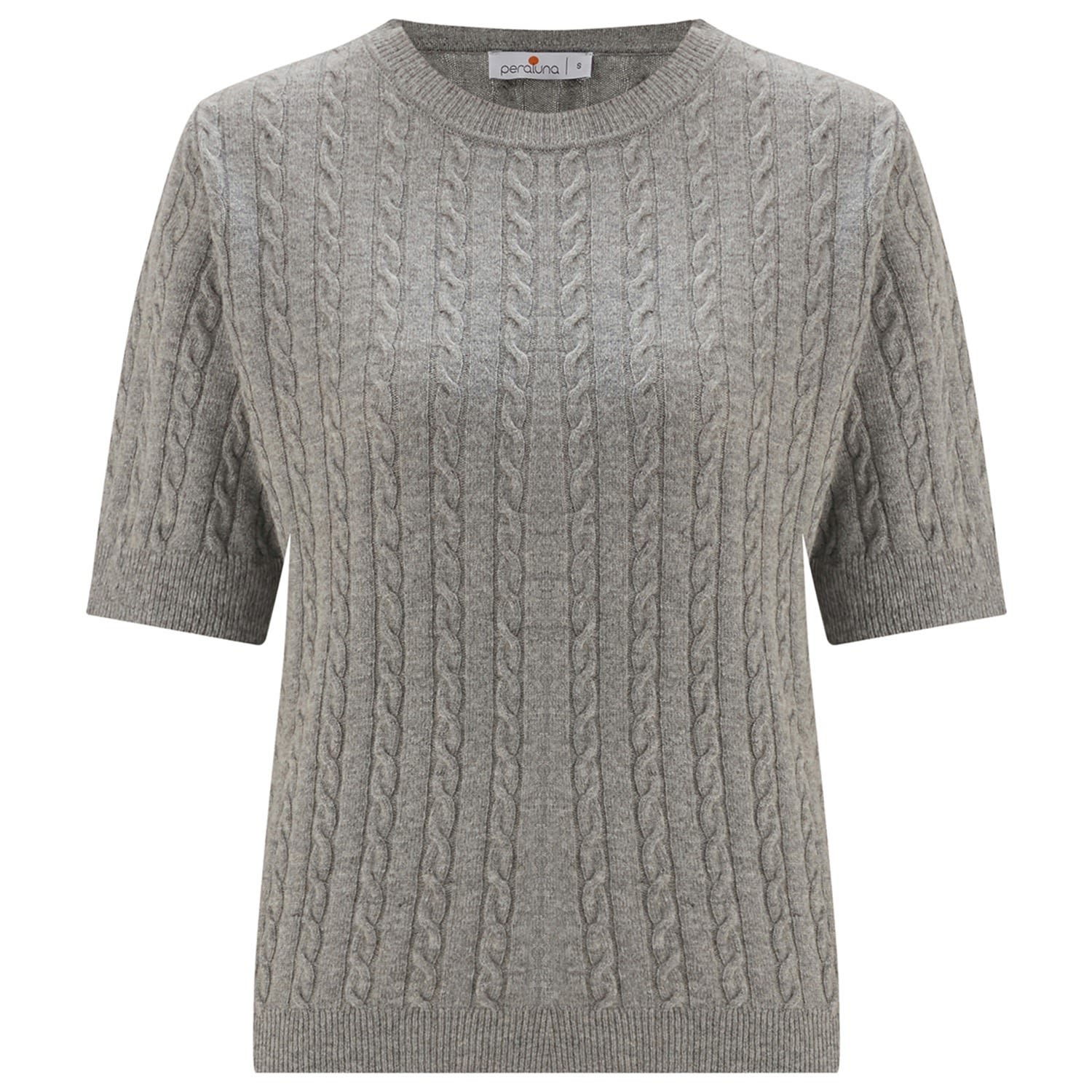 Women’s Nicole Cable Knit Cashmere Blend Short Sleeve Blouse - Grey Small Peraluna