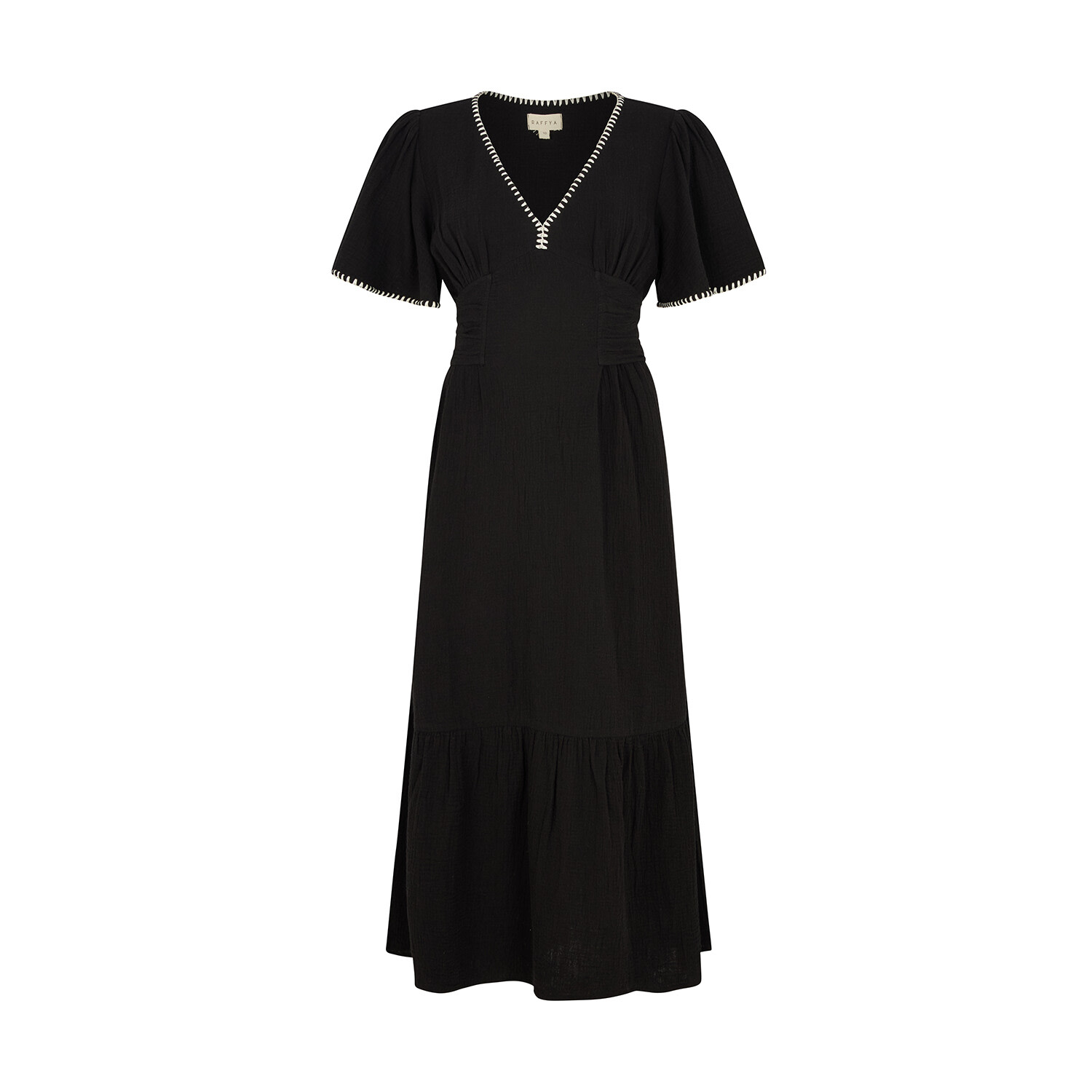 Raffya Women's Delilah V-neck Front Tie Midi Dress In Black In Black