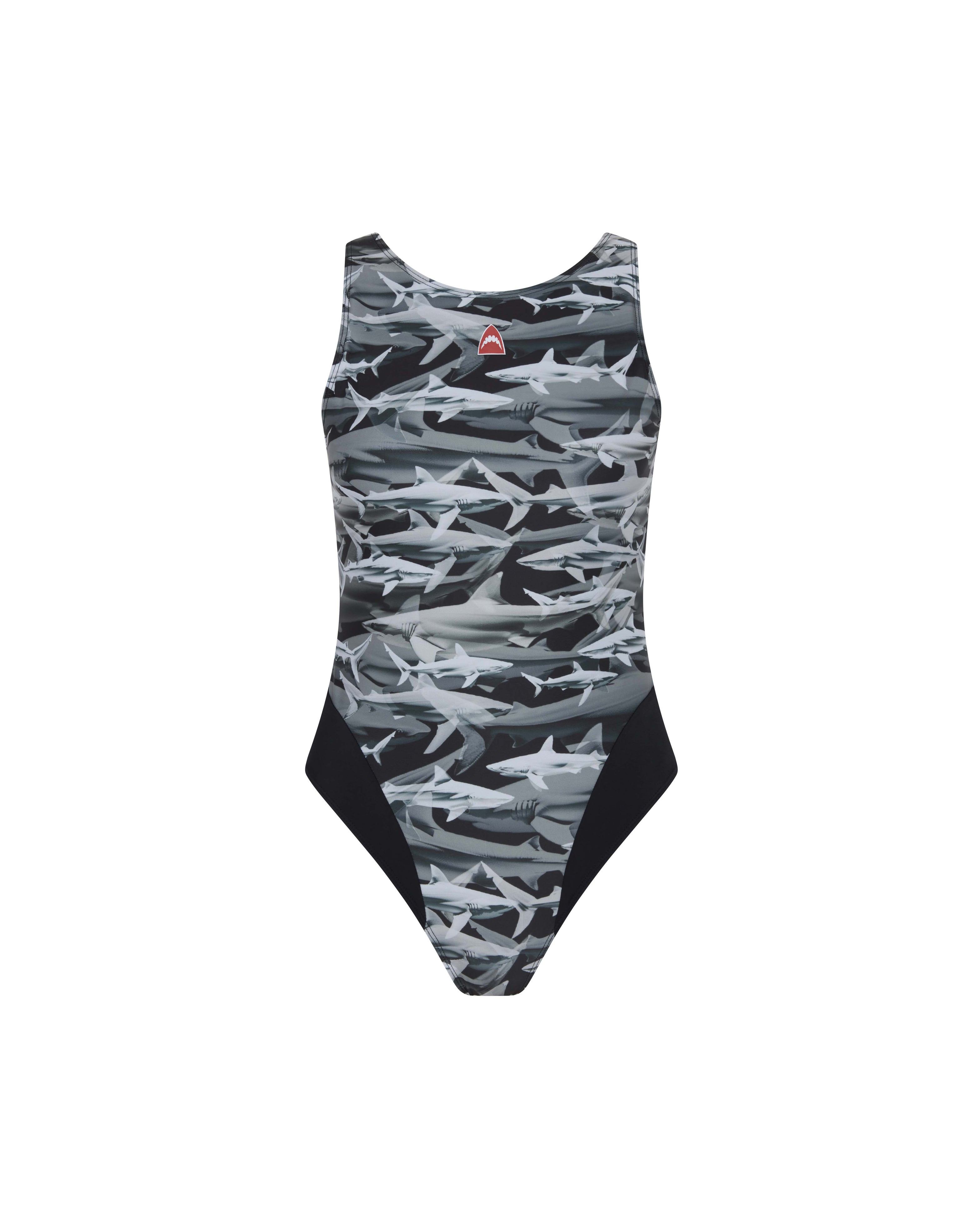 Let's Swim Shark-print Open Back Swimsuit