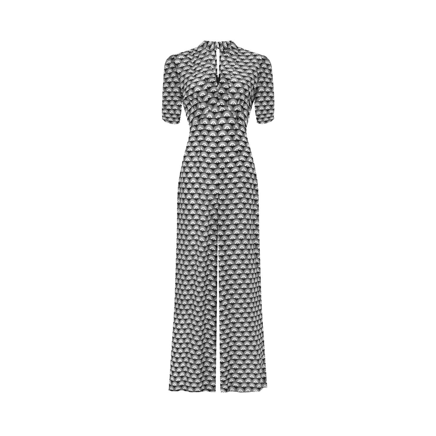 Pretty Eccentric Women's Black / White Alana Jumpsuit In Black Fan Print In Black