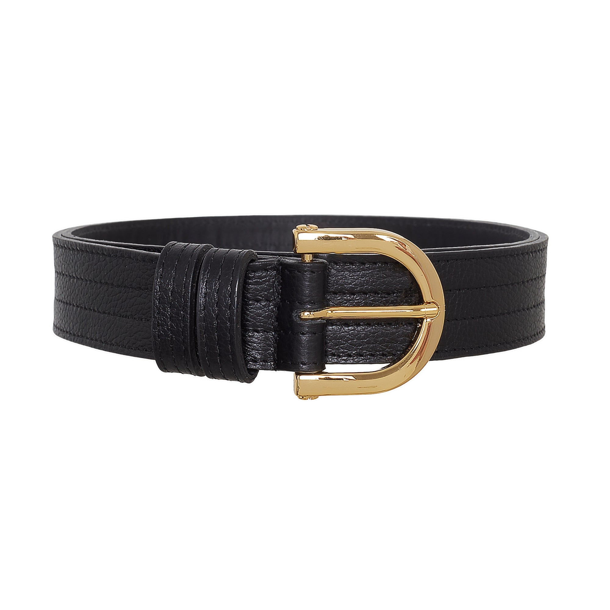 Beltbe Women's Arch Gold Metal Buckle Leather Belt - True Black In Black