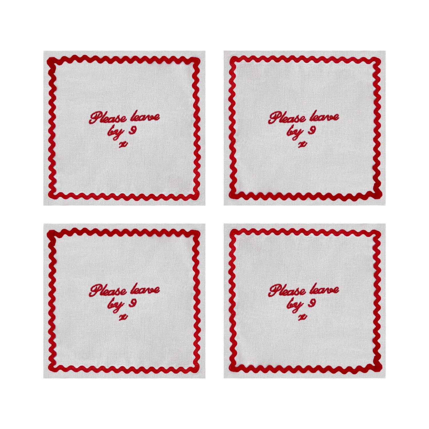 Lilly Loves Red & White Please Leave By Nine Cocktail Napkin