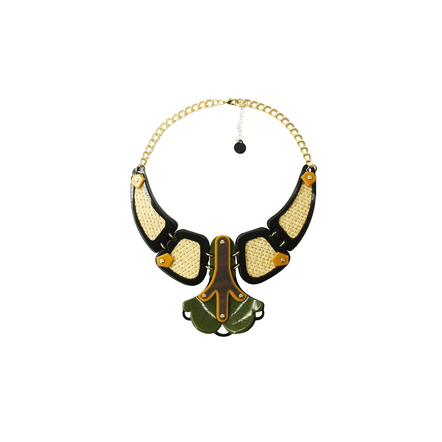 Gissa Bicalho Women's Acrylic Necklace Ybyra Pala Straw & Black