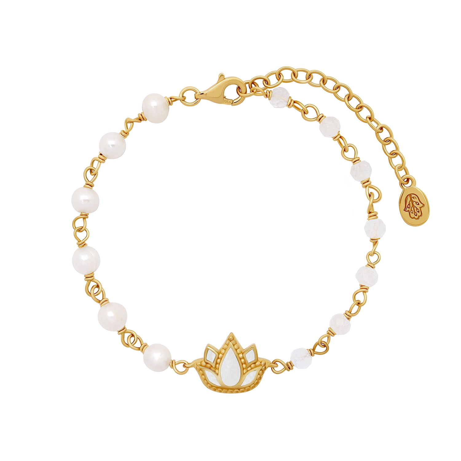 Karma And Luck Women's Gold / White Intentions Aligned Rainbow Moonstone Lotus Gold Bracelet