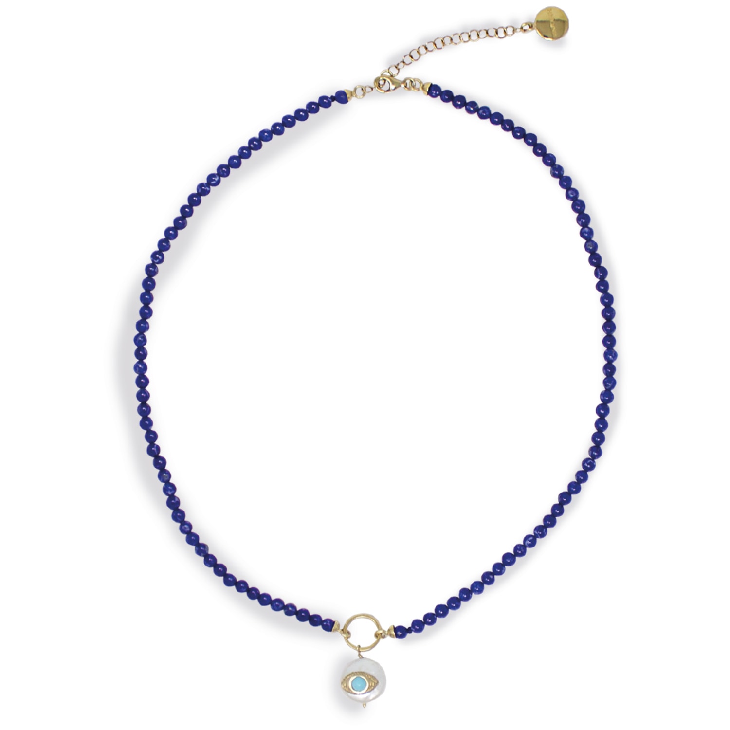 Vintouch Italy Women's Blue / Gold / White Evil Eye Necklace In Lapis In Multi