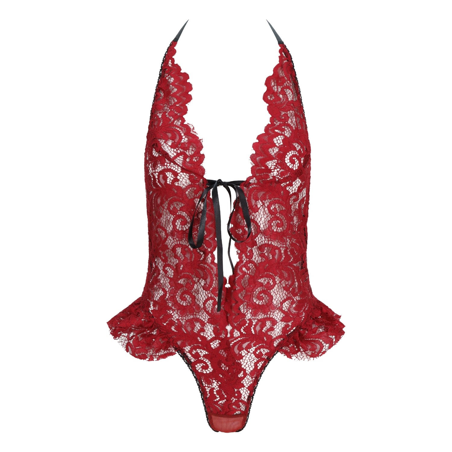 Belle-et-bonbon Women's Red Valentines Love Valentina Deep Cherry Lace Body In Black