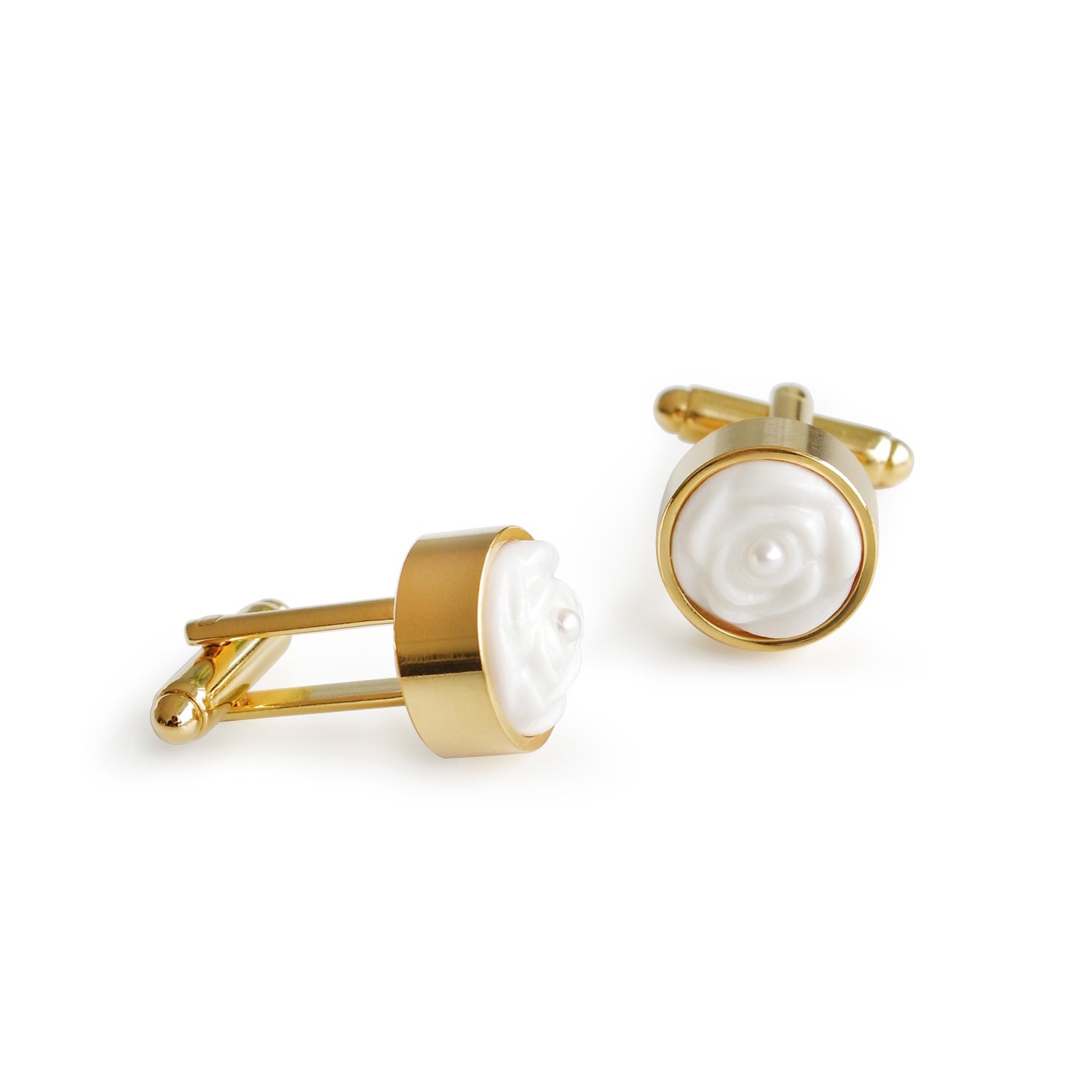 Men’s White Porcelain Rose With Pearl Cufflinks Poporcelain