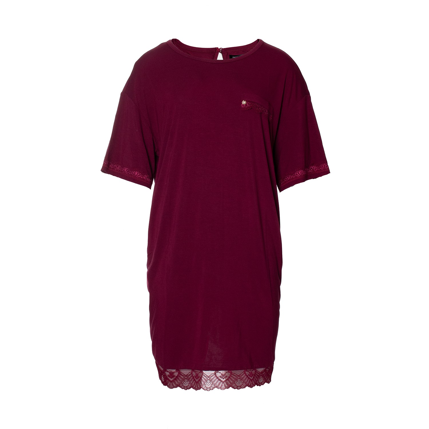 Pretty You Women's Red Bamboo Lace Tee Dress In Bordeaux In Burgundy